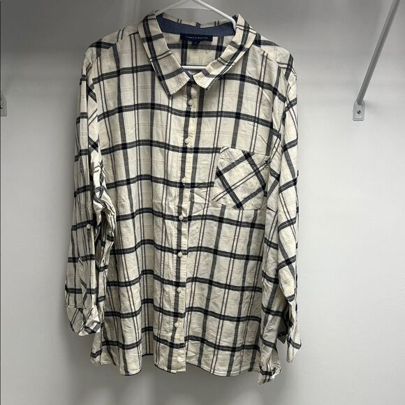 Tommy Hilfiger Plaid Button Down Shirt - Cream and Black - Picture 1 of 5